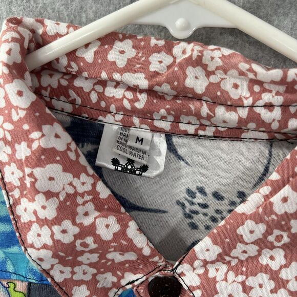 Island Goddess Aloha Hawaiian Button Up Shirt mens Medium Floral Patchwork - Picture 5 of 12